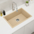 Belluxury™ Ivorya Elite Quartz Luxe Single Bowl Sink – Sandstone Beige Edition (24 x 18 x 10 Inches)