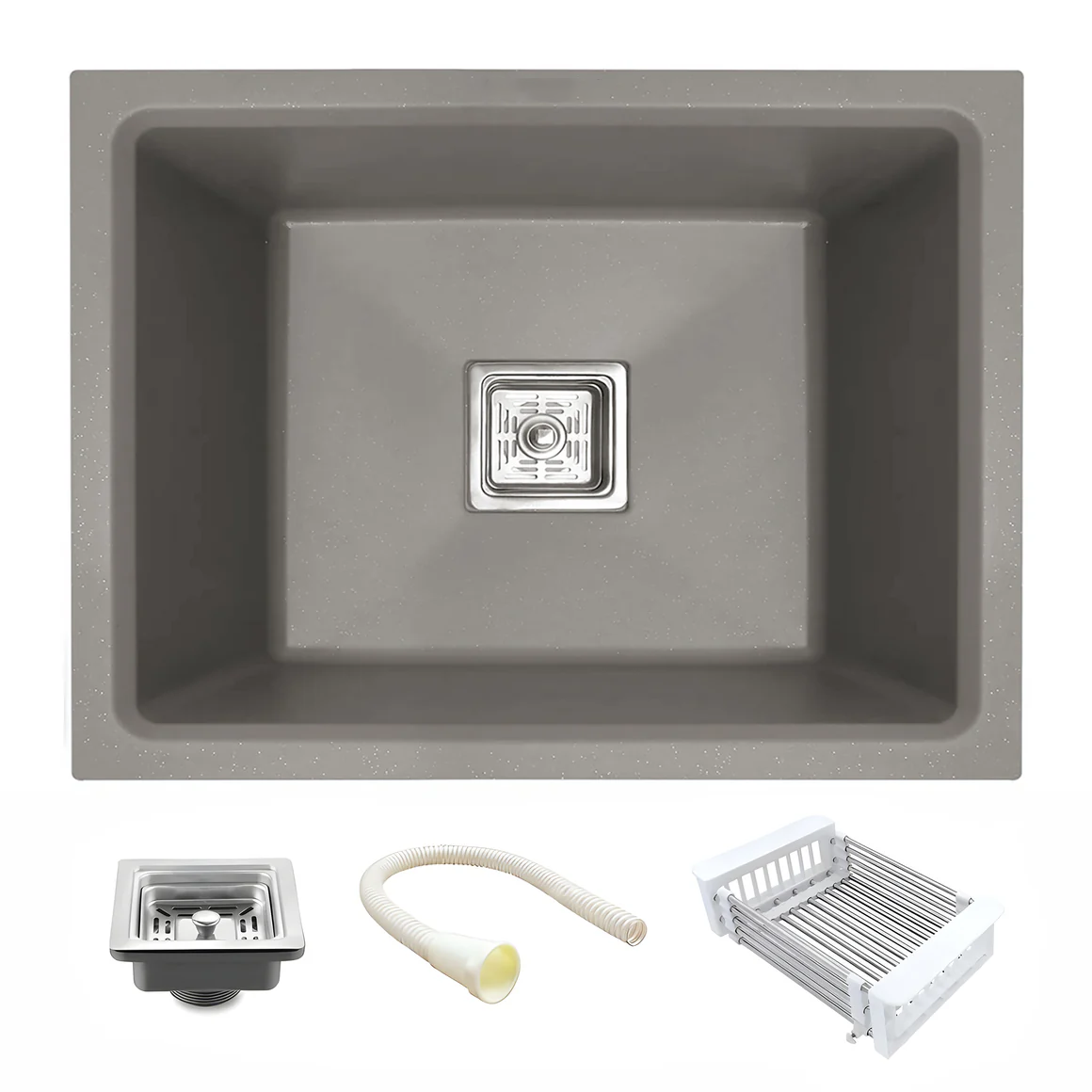 Belluxury™ AeroGrey Quartz Luxe Single Bowl Sink – Urban Minimal Series (24 x 18 x 10 Inches)