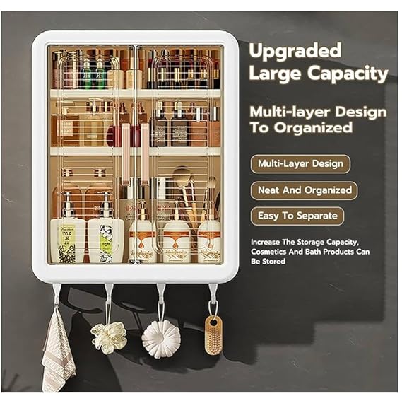 Belluxury®  Bathroom Organiser Without Drill Plastic Wall Mounted Storage Cabinet for Kitchen and Bathroom